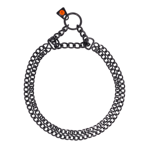 Twin Row Martingale Collar, flat polished links - Stainless steel black, 2.0 mm