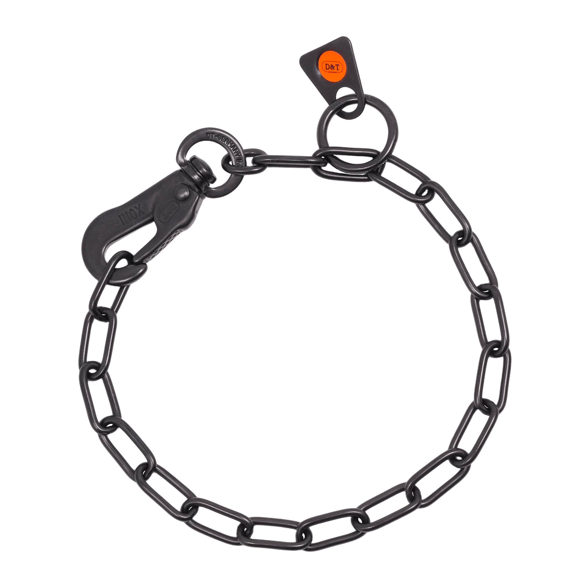 Collar, medium links adjustable - with DT hook - Stainless steel black,2.0 mm
